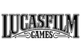 Lucasfilm Games logo featuring black text with decorative serif styling and ornamental flourishes