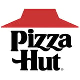 Pizza Hut logo featuring bold black text with a distinctive red roof symbol above it